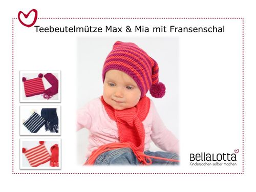 Strickset Merino - Teebeutelmütze Max & Mia und Fransenschal in 3 Größen