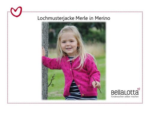Strickset Merino - Lochmusterjacke Merle in 4 Größen von 98 bis 140