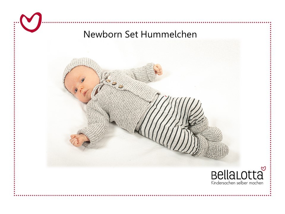 Strickanleitung Newborn Set Hummelchen - Strickjacke-Mütze-Schühchen in Größe 50/56
